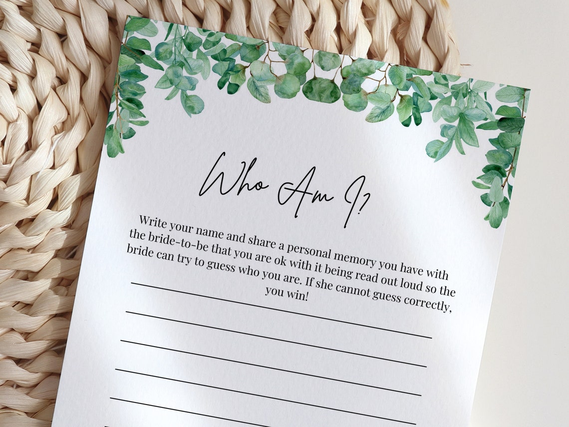 Who Am I Eucalyptus Bridal Shower Game Printable Bachelorette Etsy Canada