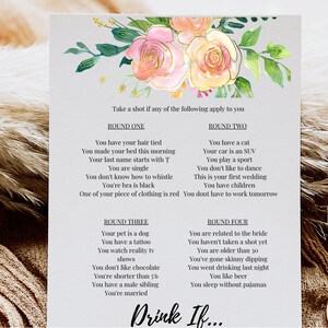 Drink If Drinking Game Pink &Gold Roses Bridal Shower Game Printable Bachelorette Party Game Wedding Shower Game Hens night Virtual Bridal