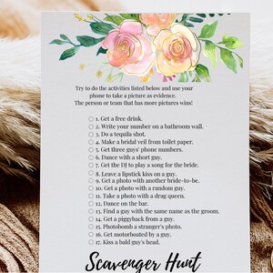 Scavenger Hunt Game Pink &Gold Roses Bridal Shower Game Printable Bachelorette Party Game Wedding Shower Game Hens night Virtual Bridal
