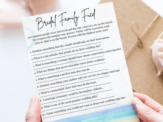 Bridal Family Fued Boho Seagrass Bridal Shower Game Printable Bachelorette Party Games Wedding Shower Games Hens night Virtual Bridal Shower