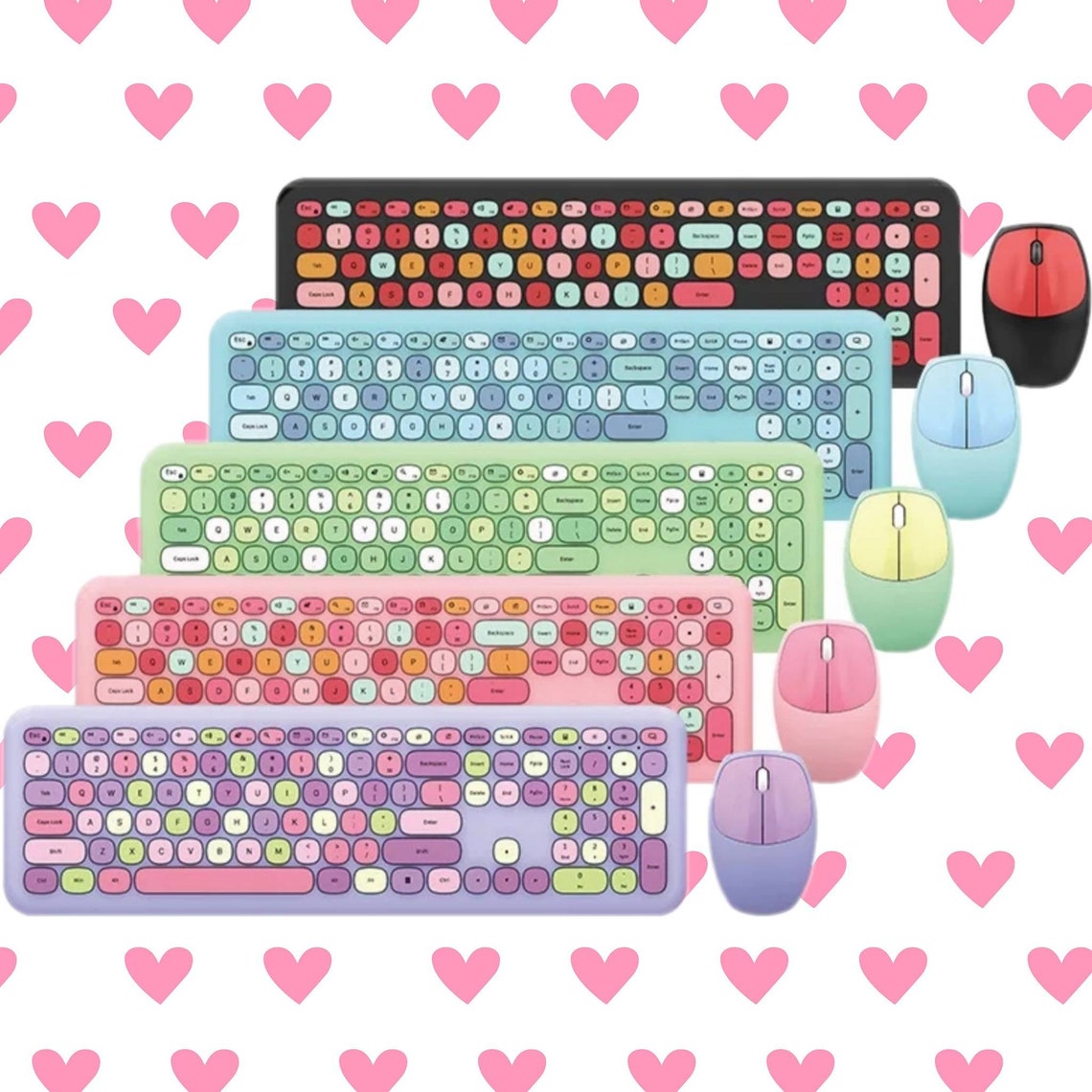 Colourful Wireless Keyboard and Mouse Set Pink Purple Green Etsy