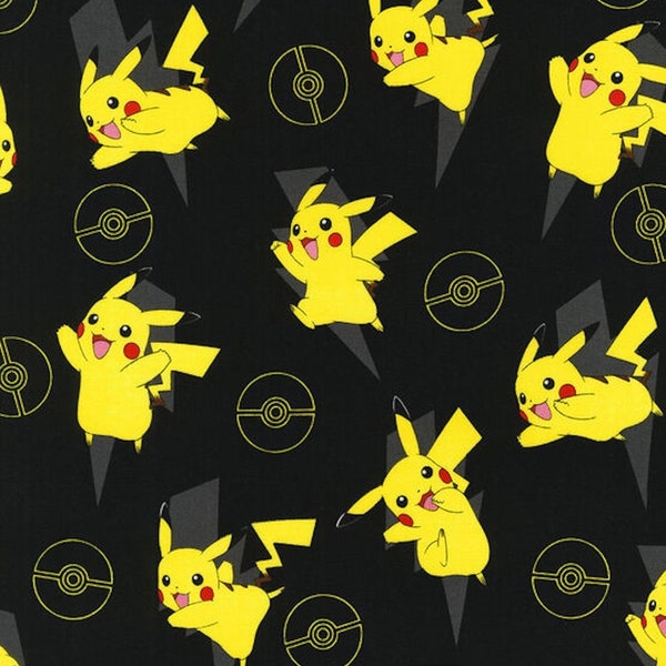 Pokemon Pikachu Black 100% woven cotton fabric, pikachu black