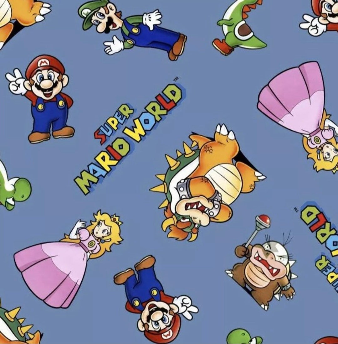 Super Mario Brothers 100% Woven Cotton Fabric Blue Sold by the HALF ...