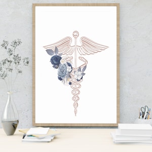 Caduceus / Caduceus Art / Caduceus Symbol / Doctor Office Decor / Medical Symbol / Gift for Doctor / Doctor Graduation Gift / Digital Gift