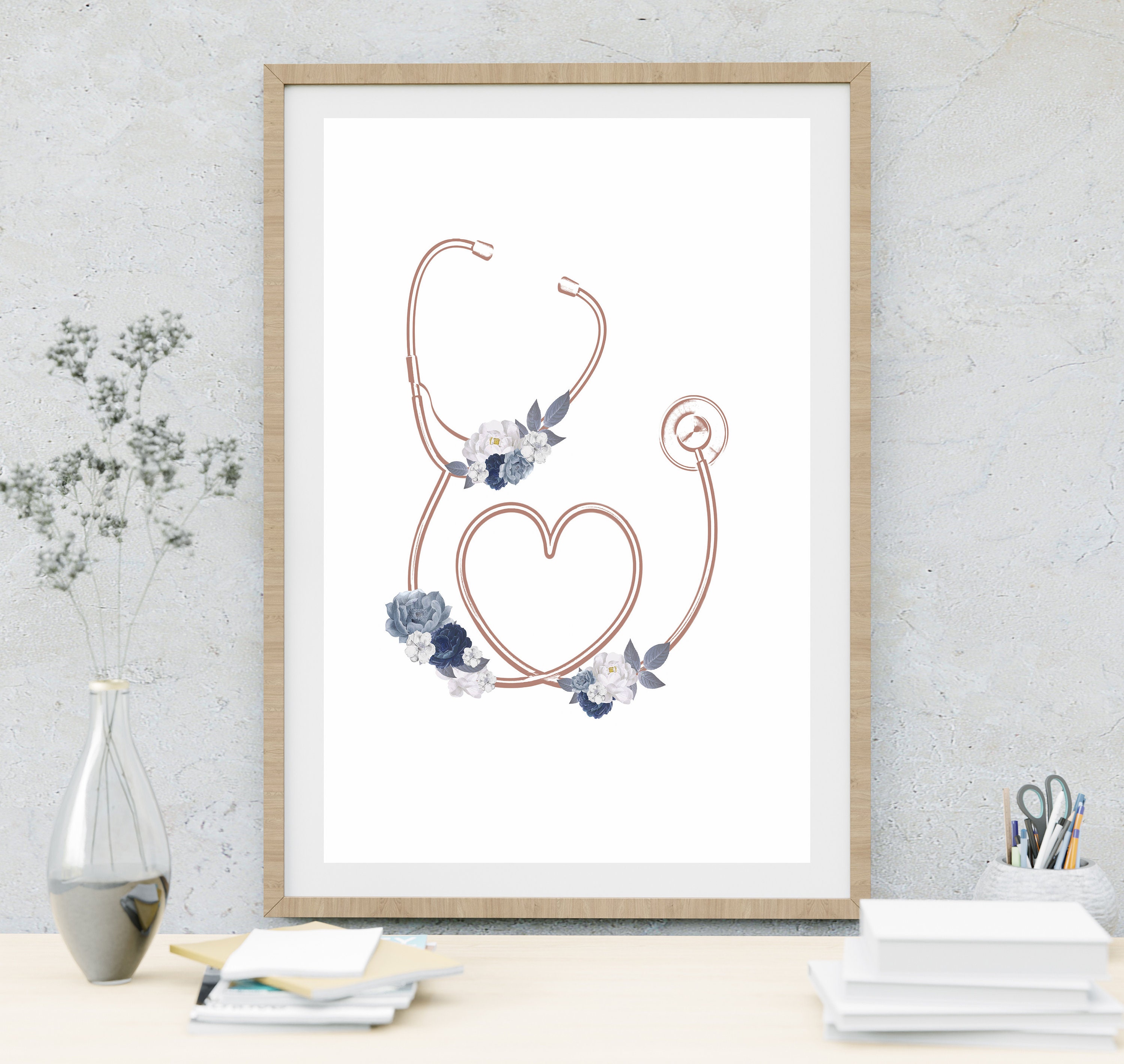 Stethoscope Stethoscope Art Blue Flowers Nurse Gift Digital Gift Nurse