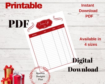 Christmas Shopping Gift List Checklist Printable PDF / 4 Sizes Included to Download / Printable