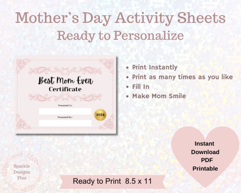 Mother's Day Printable Certificate &amp; Art to Celebrate Mom's Love! - Etsy