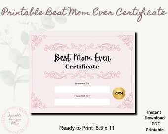 Mother's Day Best Mom Printable Award Certificate Best Mom Ever ...
