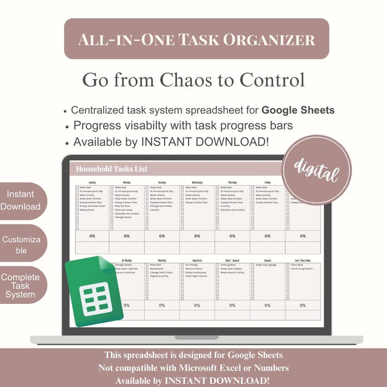 Household Tasks Checklist Spreadsheet | Household Chore Tracker ...