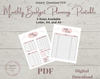 Monthly Budget Printable PDF | Expense Tracker Worksheet | Personal Finance Planner | Instant Download