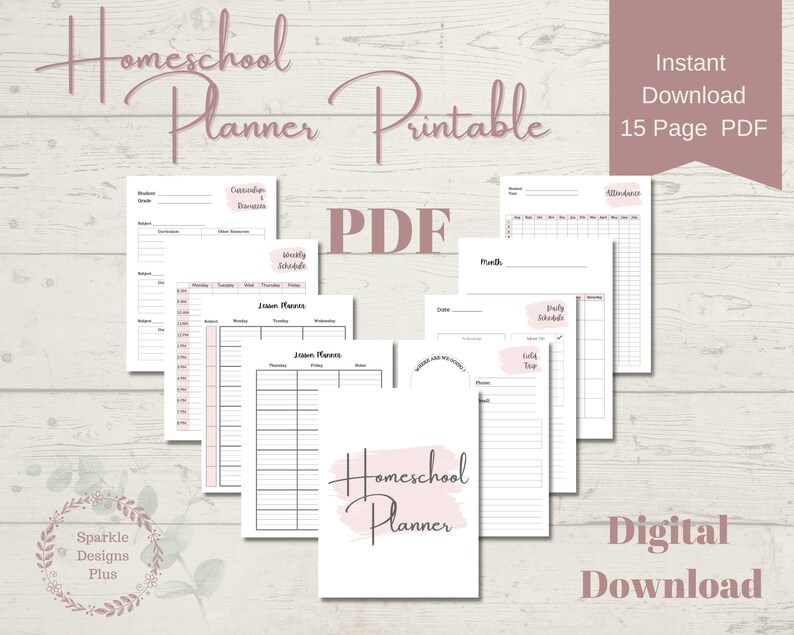 Homeschool Planner Organizer Printable 15 Pages image 1