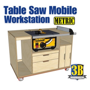 Table Saw Mobile Workstation - Metric Build Plans | Woodworking Plans, Table Saw Workbench, Workshop Cabinets