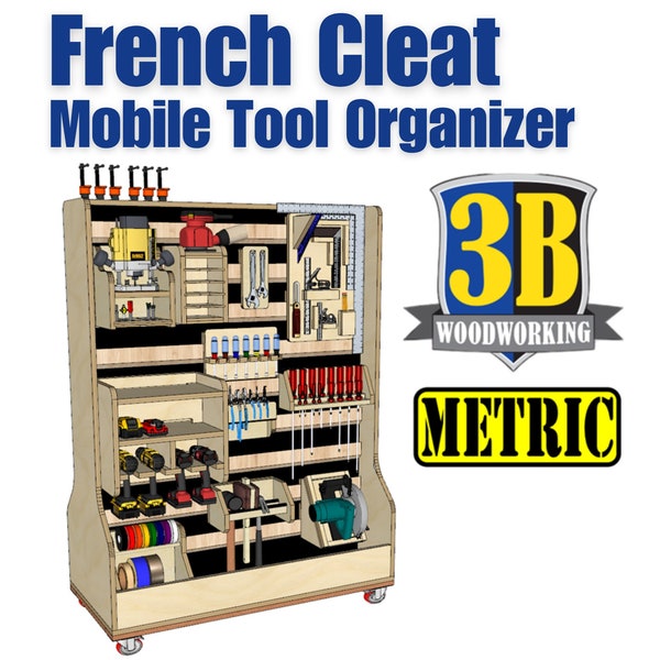 French Cleat Mobile Tool Organizer - Metric Build Plans | Digital Plans | French Cleat Tool Wall | Woodworking Plans