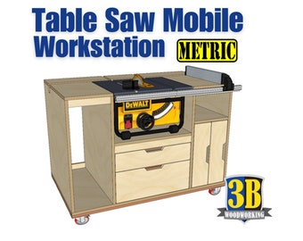 Table Saw Mobile Workstation Plans: Woodworking Workbench with Storage (Metric Build) (Digital Download)