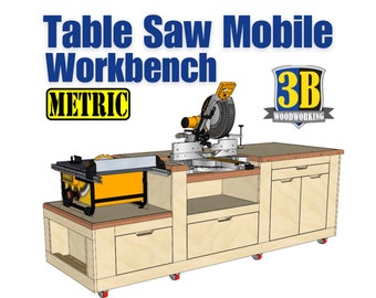 Table Saw Workbench, Miter Saw Workbench, Mobile Workbench - Digital Download / Metric Build Plans / Metric Woodworking Plans