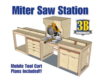 Miter Saw Station Build Plans: Woodworking Workbench & Mobile Cart (Digital Download)
