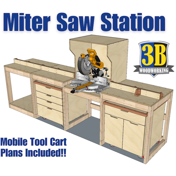 Miter Saw Station - Build Plans | Woodworking Plans, Miter Saw Workbench, Workshop Cabinet