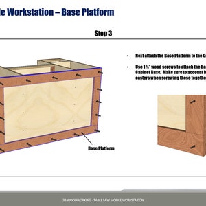 Woodworking plans for a table saw mobile workbench, designed for easy mobility and efficient workspace organization, with built-in storage and a sturdy surface for projects from 3bwoodworking
