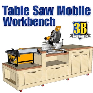Table Saw Workbench, Miter Saw Workbench, Mobile Workbench - Digital Download / Build Plans / Woodworking Plans