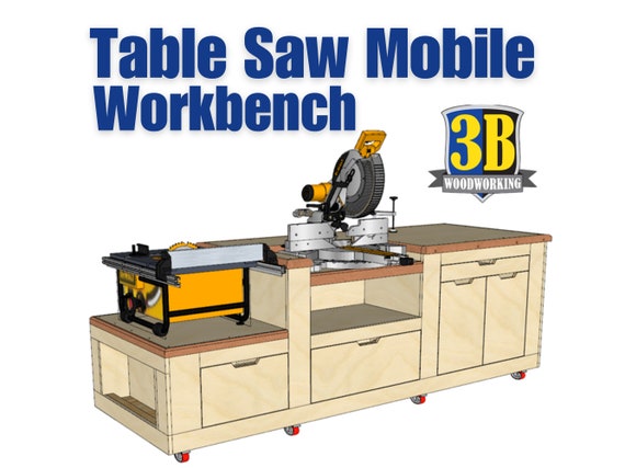 Table Saw Workbench Plans, Mobile Workbench - Build Plans / Woodworking Plans (Digital Download)