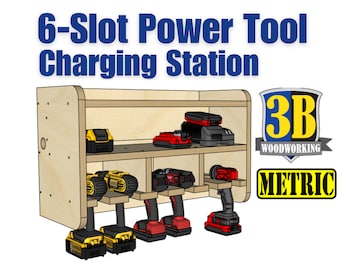 6 Slot Power Tool Charging Station - Metric Build Plans | Cordless Drill Holder, Drill Charging Station, Power Tool Organizer