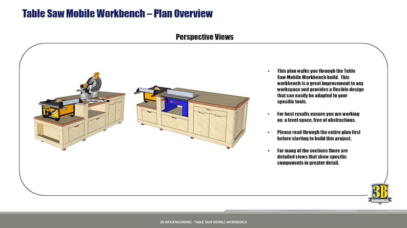 Woodworking plans, workbench plans, table saw workbench, and garage storage solutions.