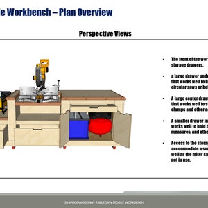 Woodworking plans, workbench plans, table saw workbench, and garage storage solutions.