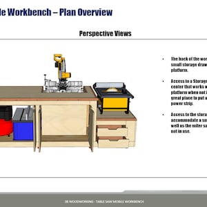 Woodworking plans, workbench plans, table saw workbench, and garage storage solutions.