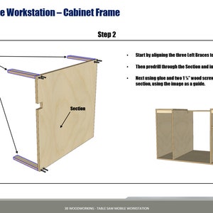Woodworking plans for a table saw mobile workbench, designed for easy mobility and efficient workspace organization, with built-in storage and a sturdy surface for projects from 3bwoodworking