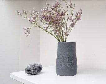 Vase grès émail anthracite, vase artisanal brut en céramique, minimaliste