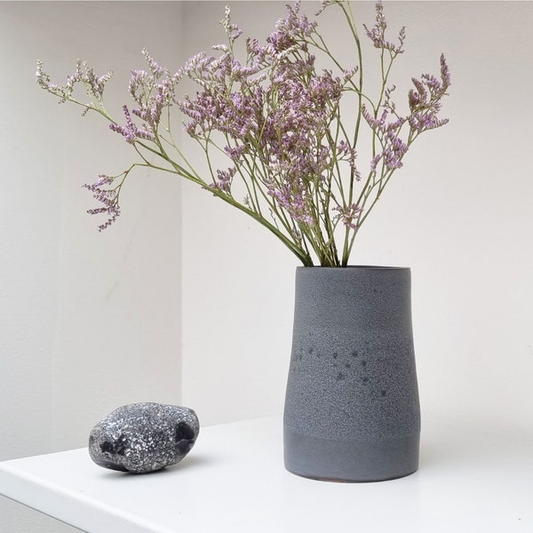 Vase grès émail anthracite, vase artisanal brut en céramique, minimaliste