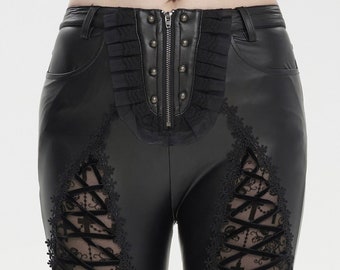 Faux Leather Stretch Pants, High Waist Leather Leggings in