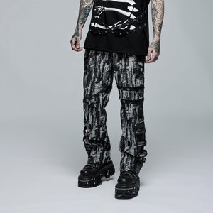 Men's Punk Big-Pocket Splice pants|rock punk goth emo metal cyber dark ripped crazy weird funky crust festival pants