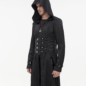 Black Gothic Punk Rivet Long Hooded Coat