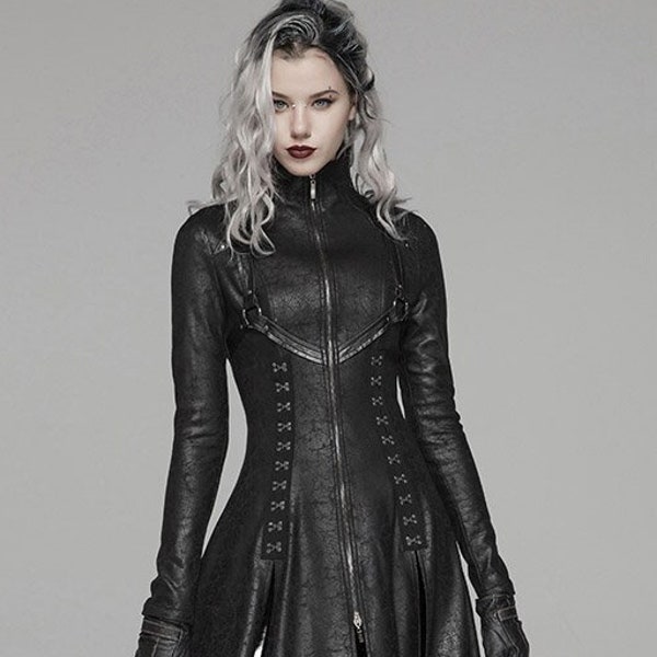 Women Black Irregular Leather Coat