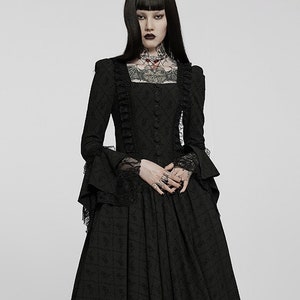 Gothic Rose Gown Luxury Black Long Sleeve Lace Dress