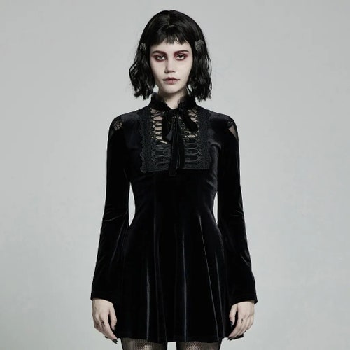 Gothic Daily Dress, Micro-Horn Cuffs Velvet Dress