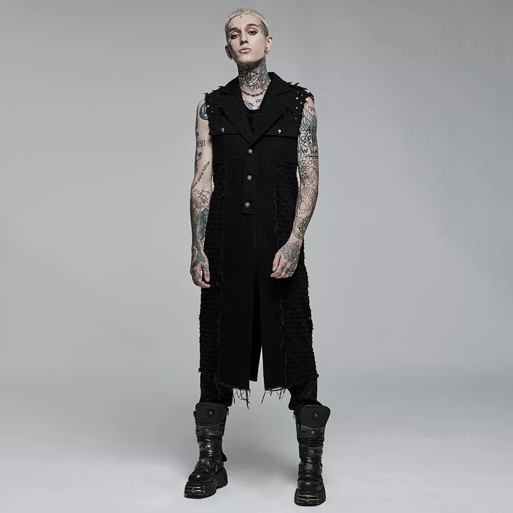 Longue veste gothique homme zippée punk rave à capuche