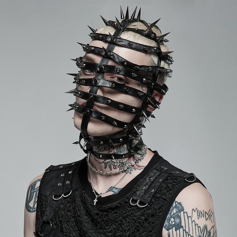 Punk Spikes Rivets Leather Full Face Mask Coverage Haute - Etsy
