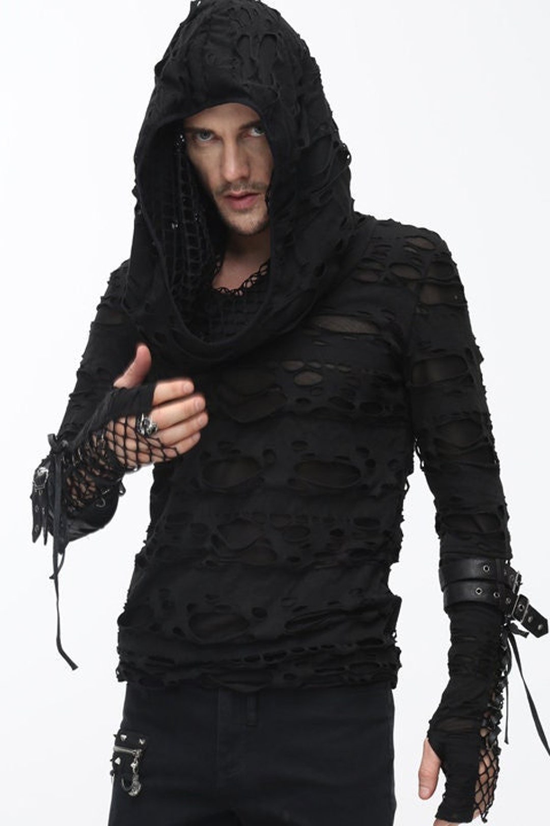 Men's Long Slevee Oversize T-shirt Black Decayed Fabric - Etsy