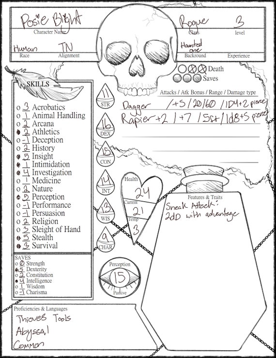 Death Omen D D Character Sheet Necromancer Dnd Sheet Ttrpg Etsy Canada