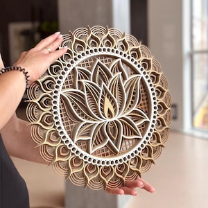 Wooden Mandala decor – lotus mandala wooden wall pano , Boho Accent for home, Spiritual gift, Sacred geometry art, Housewarming gift for her