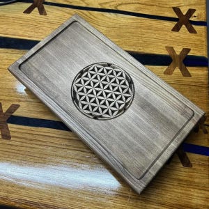 Wood tea tray for Gongfu tea ceremony | Chaban Tea table with drain and spiritual flower of life symbol