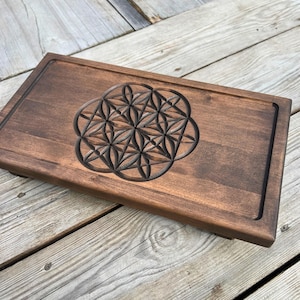 Gongfu wooden tea tray “Flower of Life” - tea ceremony table with water drainage tray