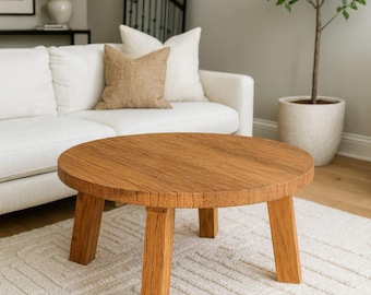 Round coffee table reclaimed wood | Rustic oak farmhouse living room table
