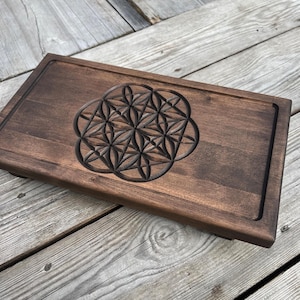 Chaban tea tray – Wooden Gongfu tea ceremony tray with Flower of Life and drainage hole