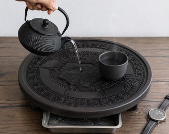 Gongfu theeblad bureaustation | Gegraveerd hout cadeau theeliefhebber