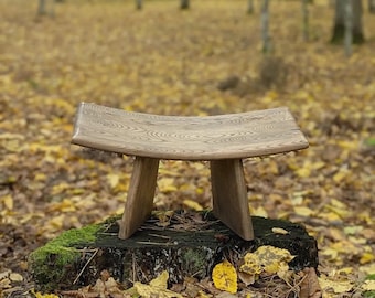 Oak Meditation Bench, Foldable Yoga Stool (Compact, Handcrafted)