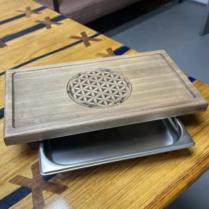 Wooden Tea Table “Flower of Life” 45×25×7.5 cm Chaban for Gongfu Tea ceremony, Wood Tea Tray with drain