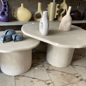 Minimalist Coffee Table in Tadelakt Plaster – Limestone Bone Tone